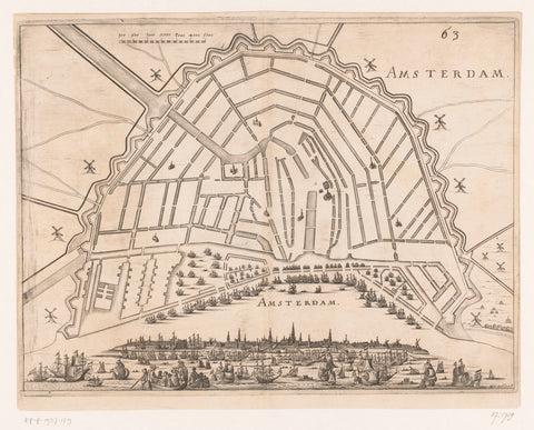 Fortress map of Amsterdam with a view of the city from the IJ, Matthias van Sommer, 1672 - 1673 Canvas Print