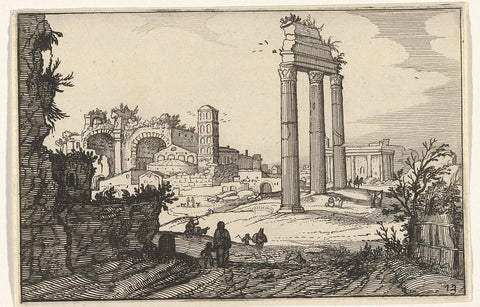 Temple of Castor and Pollux and the Basilica of Constantine, Willem van Nieulandt (II), 1618 Canvas Print