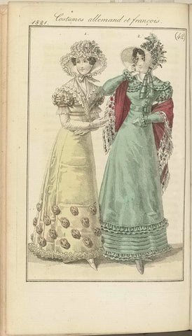 Journal des Dames et des Modes, editie Frankfurt 14 October 1821, Costumes allemand et françois (42), anonymous, 1821 Canvas Print