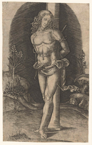 Saint Sebastian tied to column, Marcantonio Raimondi, 1500 - 1520 Canvas Print