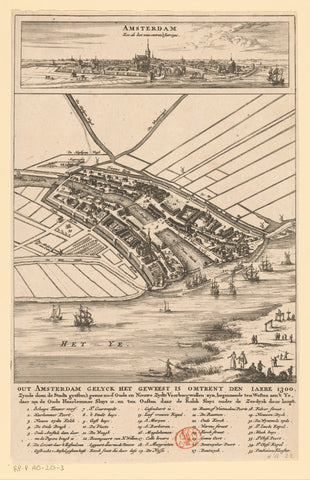 Map of Amsterdam with cityscape, 1300, Jan Luyken (attributed to), 1693 - 1694 Canvas Print