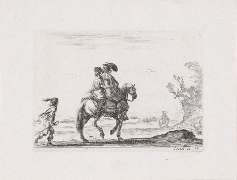 Rider with a woman on the back, Stefano della Bella, 1642 Canvas Print