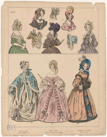 Townsend's Monthly Selection of Parisian Costumes, 1837, No. 684 : Casaque en satin (...), anonymous, 1837 Canvas Print