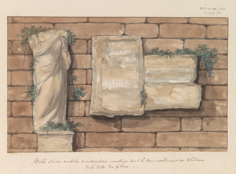 Damaged image and inscriptions bricked in wall of castle in town of Gozo, Louis Ducros, 1778 Canvas Print