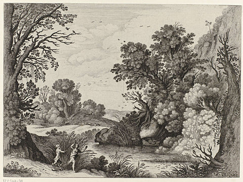 Landscape with Pan and Syrinx, Willem van Nieulandt (II), c. 1601 - c. 1604 Canvas Print