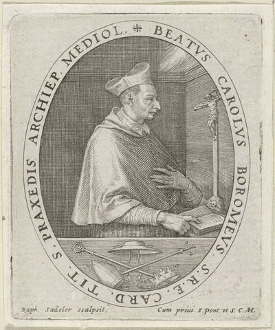 Portrait of Charles Borromeüs, Raphaël Sadeler (I), 1598 - 1604 Canvas Print