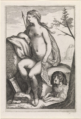 Nymph with an arrow in the hand, Jacob Matham (workshop or), 1581 - 1631 Canvas Print