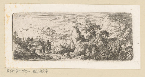 Landscape with boulder next to path and mountain in the distance, Christian Wilhelm Ernst Dietrich, 1722 - 1774 Canvas Print