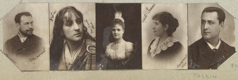 Five portraits of opera singers, singers and an actress: Victor Maurel (baritone), Eugénie Segond-Weber (actress), Caroline Salla (soprano), Adèle Isaac (soprano) and Ëmile-Alexandre Taskin (baritone), Wilhelm Benque, c. 1880 - c. 1900 Canvas Print