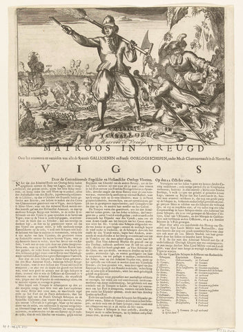 Cartoon on the victory over the French and Spaniards in the battle of Vigo, 1702, anonymous, 1702 Canvas Print