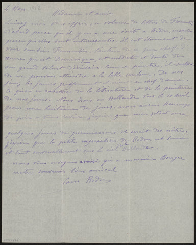 Letter to Anne Marie Louise van der Linden, Camille Redon, 1912 Canvas Print