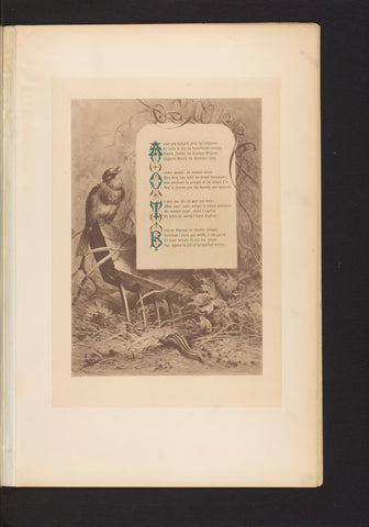 Reproduction of a print of a bird on a rake and a snail, with the poem Octobre by François Coppée, by Hector Giacomelli, Paul Dalloz, c. 1871 - in or before 1876 Canvas Print