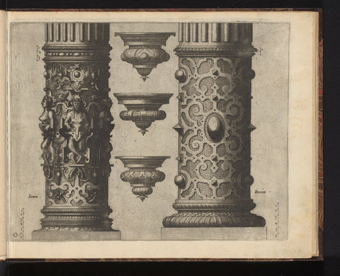 Two 'columnae caelatae' and three consoles, Johannes or Lucas van Doetechum, 1565 Canvas Print