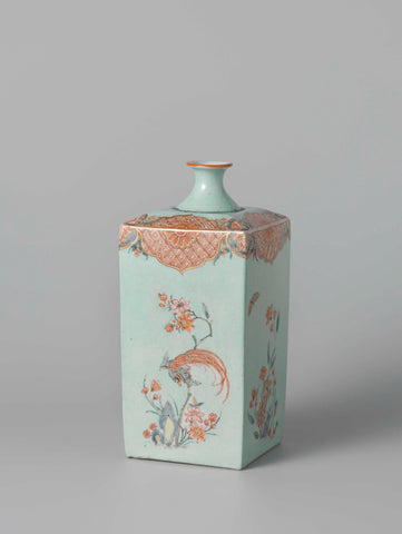 Square bottle with flowering plants, birds and insects, anonymous, c. 1700 - c. 1724 Canvas Print