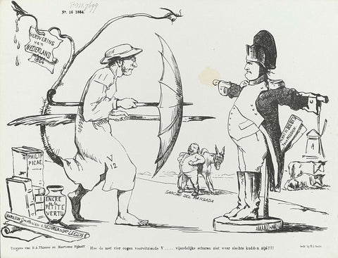 Cartoon on the articles of prof. Vreede against prince Napoleon, 1864, Johan Michaël Schmidt Crans, 1864 Canvas Print