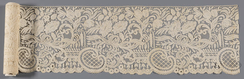 Bobbin lace gown strip, with a scalloped edge, decorated with kidney-shaped cartouches with filling pattern, an ornamental band, tendrils, small flowers, curly ribbons, roses and tulips, Sisters of Our Lady of the Visitation, c. 1861 - 1862 Canvas Print