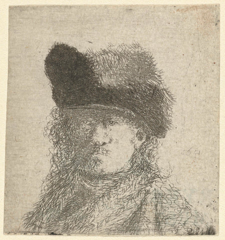 Portrait of Rembrandt with fur hat, anonymous, 1630 - 1700 Canvas Print