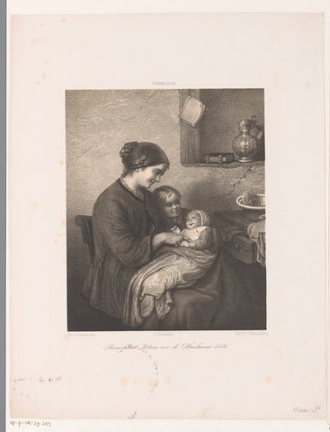 Mother with baby on her lap, Adolf Carel Nunnink, Koninklijke Nederlandse Steendrukkerij van C.W. Mieling, 1856 Canvas Print