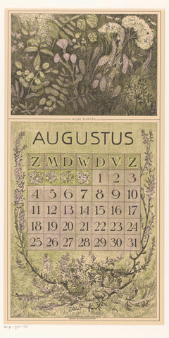 Calendar sheet August with plants, Theo van Hoytema, 1911 Canvas Print