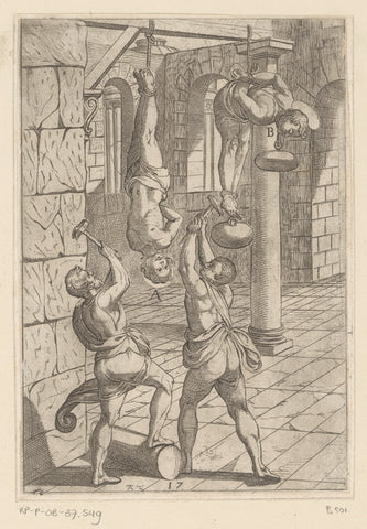 Torture with hammers while hanging, Antonio Tempesta, 1565 - 1630 Canvas Print