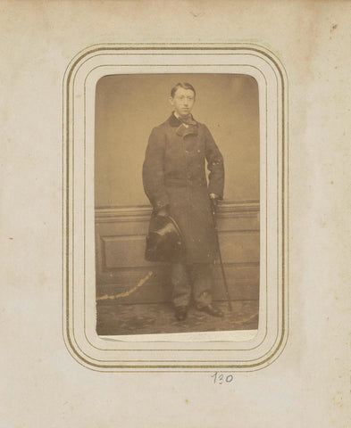 Portrait of a man in a long coat with a hat and a walking stick, anonymous, c. 1860 - c. 1880 Canvas Print