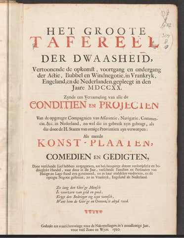 Title page of: Het Groote Tafereel der Dwaasheid, 1720, anonymous, 1720 Canvas Print