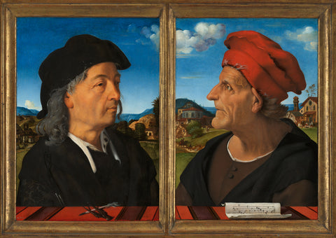 Portraits of Giuliano and Francesco Giamberti da Sangallo, Piero di Cosimo, 1482 - 1485 Canvas Print