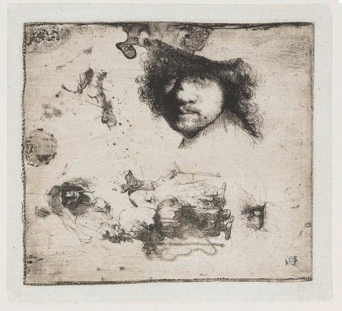 Sheet of Studies, with a Self-portrait, a Beggar Couple, and Heads of an Old Man and Old Woman, Rembrandt van Rijn, 1632 Canvas Print