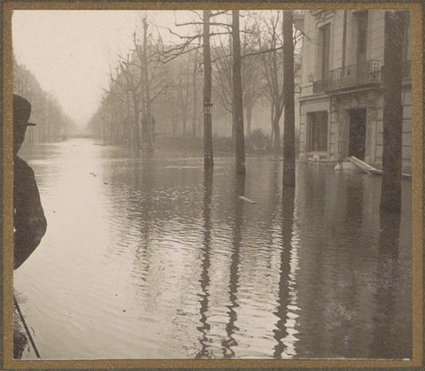 Flooded street with trees, seen from a boat, G. Dangereux, 1910 Canvas Print