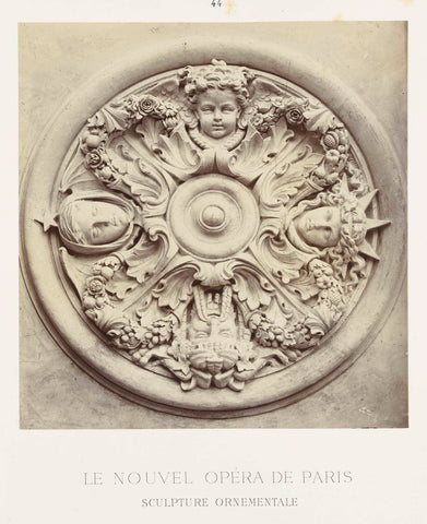 round ceiling ornament, a relief depicted with the four cardinal directions in heads., Louis-Emile Durandelle, c. 1878 - 1881 Canvas Print