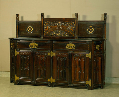 Buffet with drawers and doors decorated with letter panels and other gothic decorations. With cut monogram DVS, Kunsthandel E.J. van Wisselingh, c. 1910 - c. 1918 Canvas Print