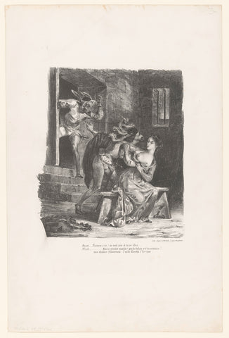 Faust tries to persuade Gretel to flee from the dungeon, Eugène Delacroix, 1828 Canvas Print