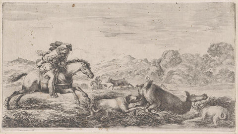 Roe deer caught by two hunting dogs, Stefano della Bella, 1620 - 1664 Canvas Print