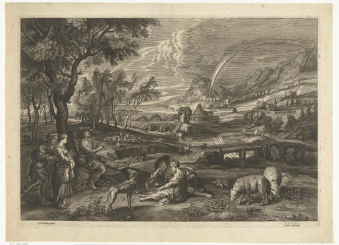 Landscape with rainbow and shepherds, Schelte Adamsz. Bolswert, 1596 - 1709 Canvas Print