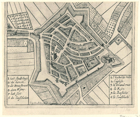 Map of Woerden, conquered by the French in 1672, Gaspar Bouttats, 1672 Canvas Print