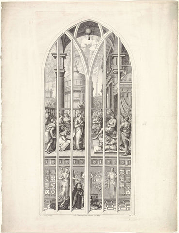 Stained-glass window 5 in the St. John's Church in Gouda: Visit of the Queen of Seba to Solomon, Pieter Tanjé, 1738 - 1754 Canvas Print