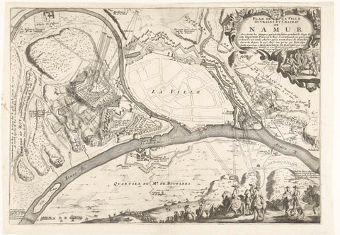 Map of the city of Namur with the castle, besieged by the French army, 1692, anonymous, 1692 Canvas Print