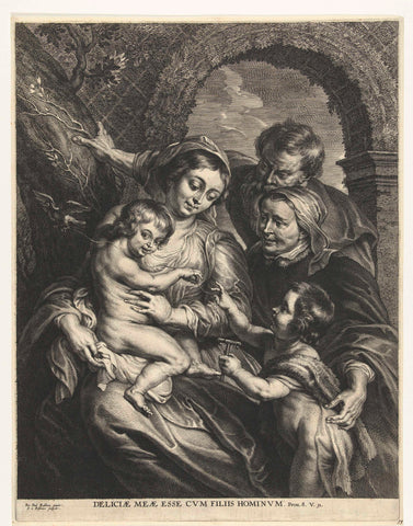 Holy family with thistle finch and Anna and Johannes, Schelte Adamsz. Bolswert, 1596 – 1659 Canvas Print