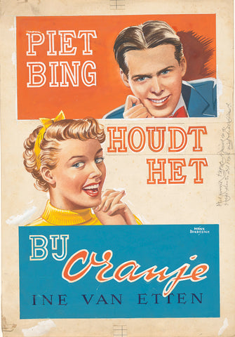 Band design for: Ine van Etten, Piet Bing keeps it at Oranje, 1954, Hans Borrebach, in or before 1954 Canvas Print