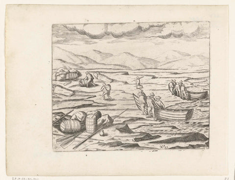 The boats are pulled from the water, 1597, anonymous, 1615 - 1617 Canvas Print