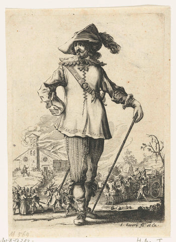 Standing officer with walking stick, Salomon Savery, 1630 - 1665 Canvas Print