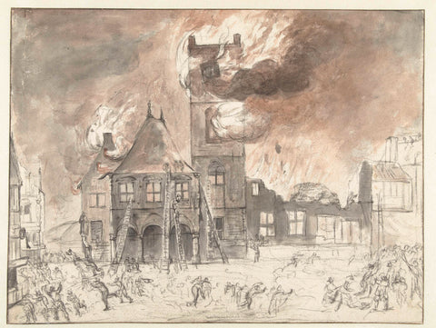 Fire in the old town hall in Amsterdam, Jan Abrahamsz. Beerstraten (possibly), 1652 - 1700 Canvas Print