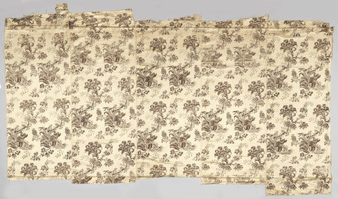 Fragment of five strips of silk damask sewn together with, among other things, horizontal rows with large flowers, , 1880 - 1920 Canvas Print