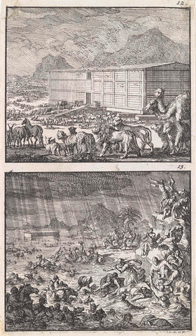 Noach loads all animals into the ark / The Flood, Jan Luyken, 1698 Canvas Print