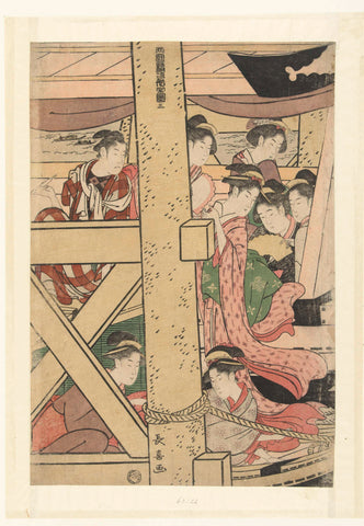 Genietend van de avondkoelte op een boot te Ryogoku, Momokawa Chôki, 1790 - 1800 Canvas Print