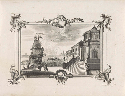 Palace and steps on the water, unknown, 1731 - 1775 Canvas Print