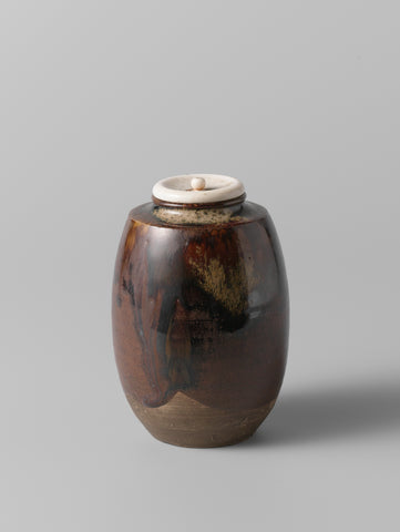 Tea caddy with a brown glaze, anonymous, anonymous, c. 1700 - c. 1799 Canvas Print