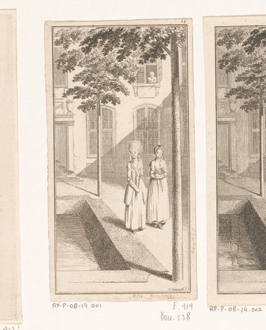 Two women next to a pond in a courtyard, Daniel Nikolaus Chodowiecki, 1781 Canvas Print