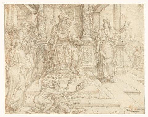 Daniel tells Cyrus that he can only worship the living God and not man-made idols, Maarten van Heemskerck, 1564 Canvas Print