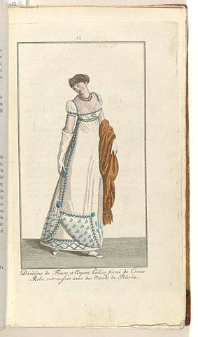 Elegantia, or magazine of fashion, luxury and taste for women, February 1808, No. 37: Diadême de Fleurs et Argent,..., anonymous, 1808 Canvas Print